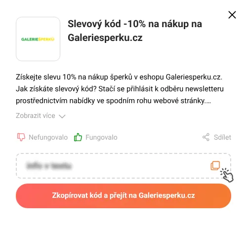 Návod jak zkopírovat slevový kód Galeriesperku.cz
