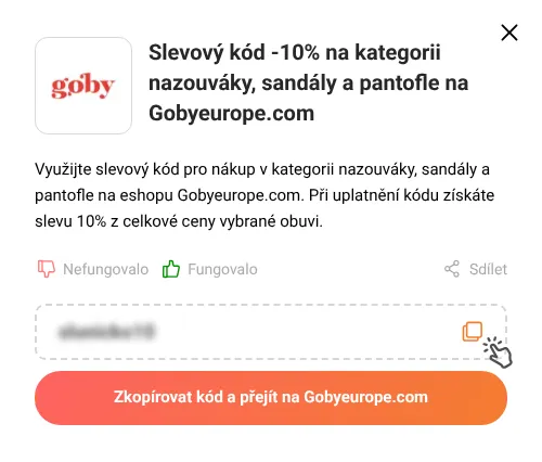 Návod jak zkopírovat slevový kód Gobyeurope.com