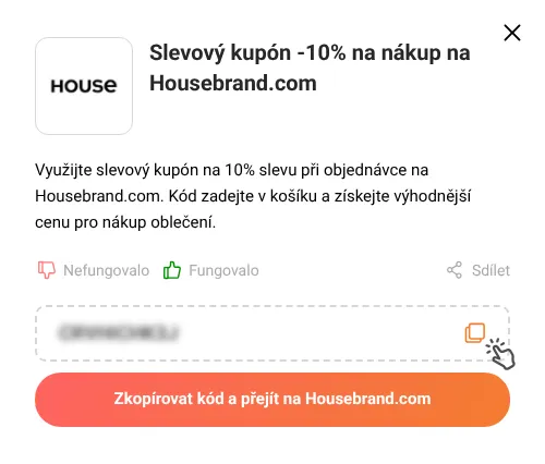 Návod jak zkopírovat slevový kupón Housebrand.com