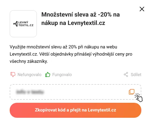 Návod jak zkopírovat slevový kupón Levnytextil.cz