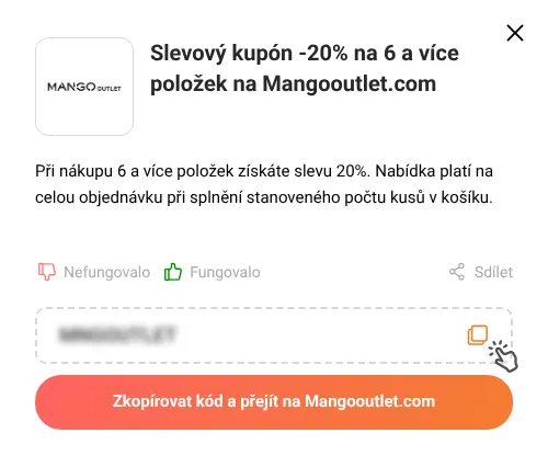 Návod jak zkopírovat slevový kód Mangooutlet.com