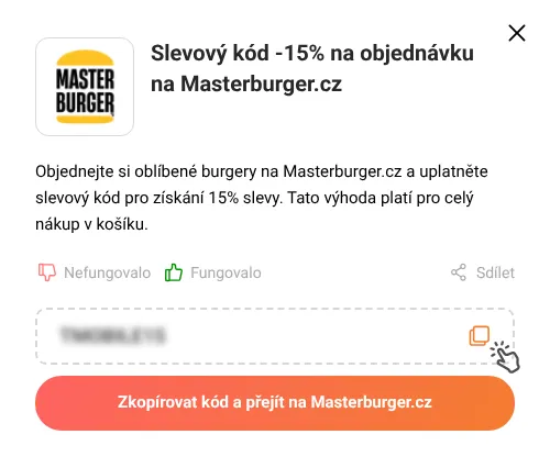 Návod jak zkopírovat slevový kód Masterburger.cz
