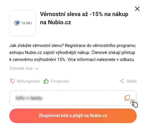 Návod jak zkopírovat slevový kód Nubio.cz