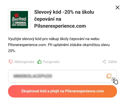 Návod jak zkopírovat slevový kód Pilsnerexperience.com