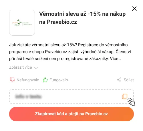 Návod jak zkopírovat slevový kód Pravebio.cz