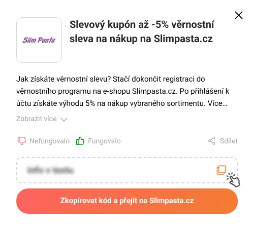 Návod jak zkopírovat slevový kód Slimpasta.cz