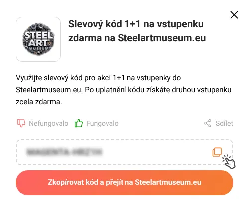 Návod jak zkopírovat slevový kód Steelartmuseum.eu